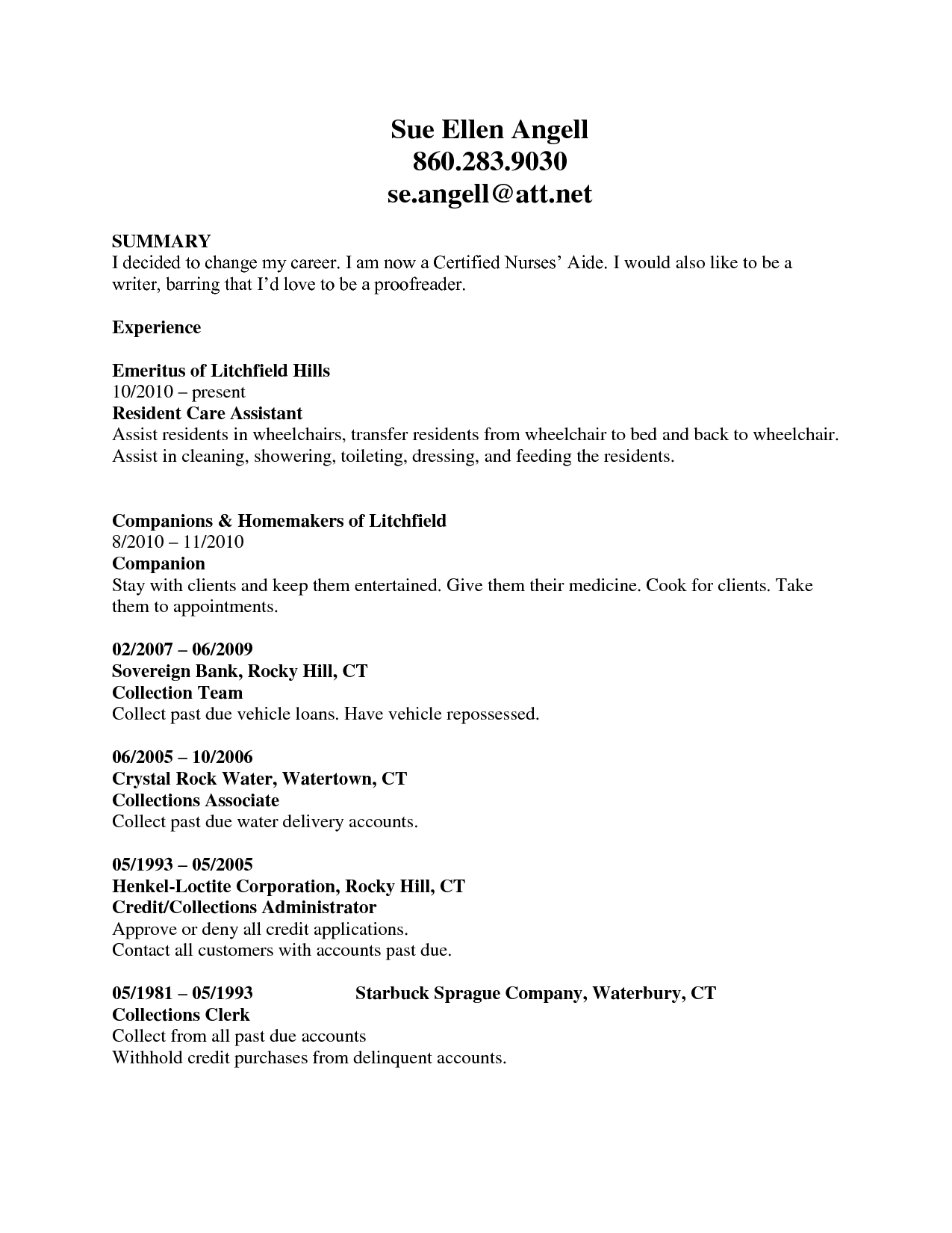 resume examples cna