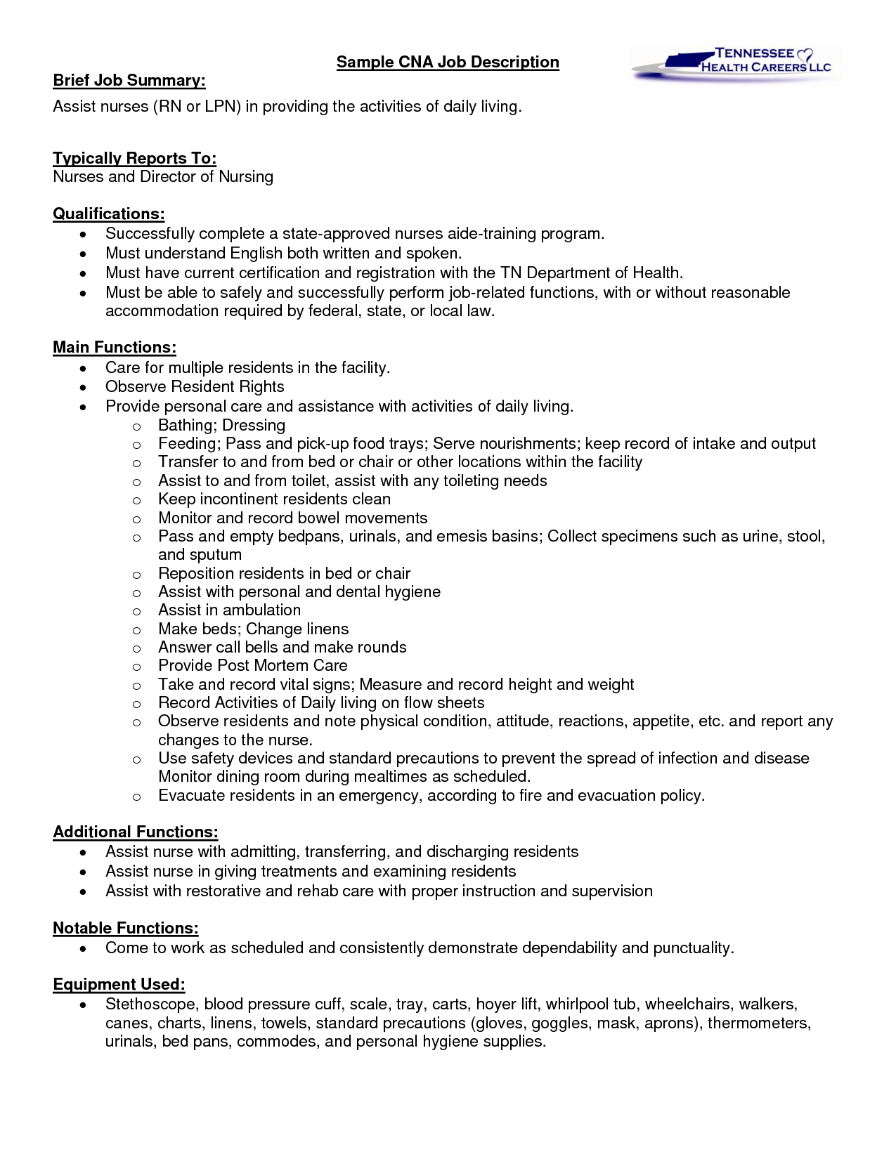 cna job description resume First Republic Craigslist